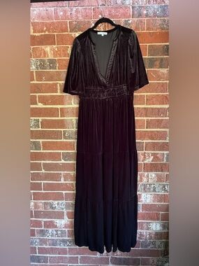 Baltic Born Black Velvet V-Neck Maxi Dress